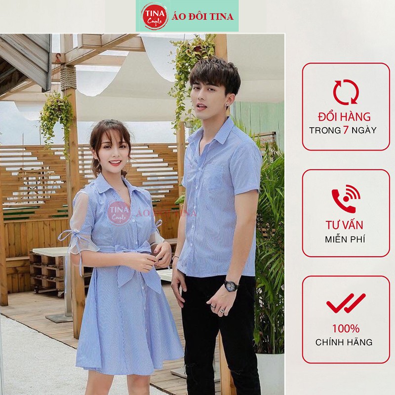 Áo Đôi Chụp Ảnh Cưới, Áo Cặp Nam Nữ Đẹp,Set Đồ Đôi Hàn Quốc, Váy Nữ Caro Áo Sơ Mi Nam Ngắn Tay Vải Xịn Khô