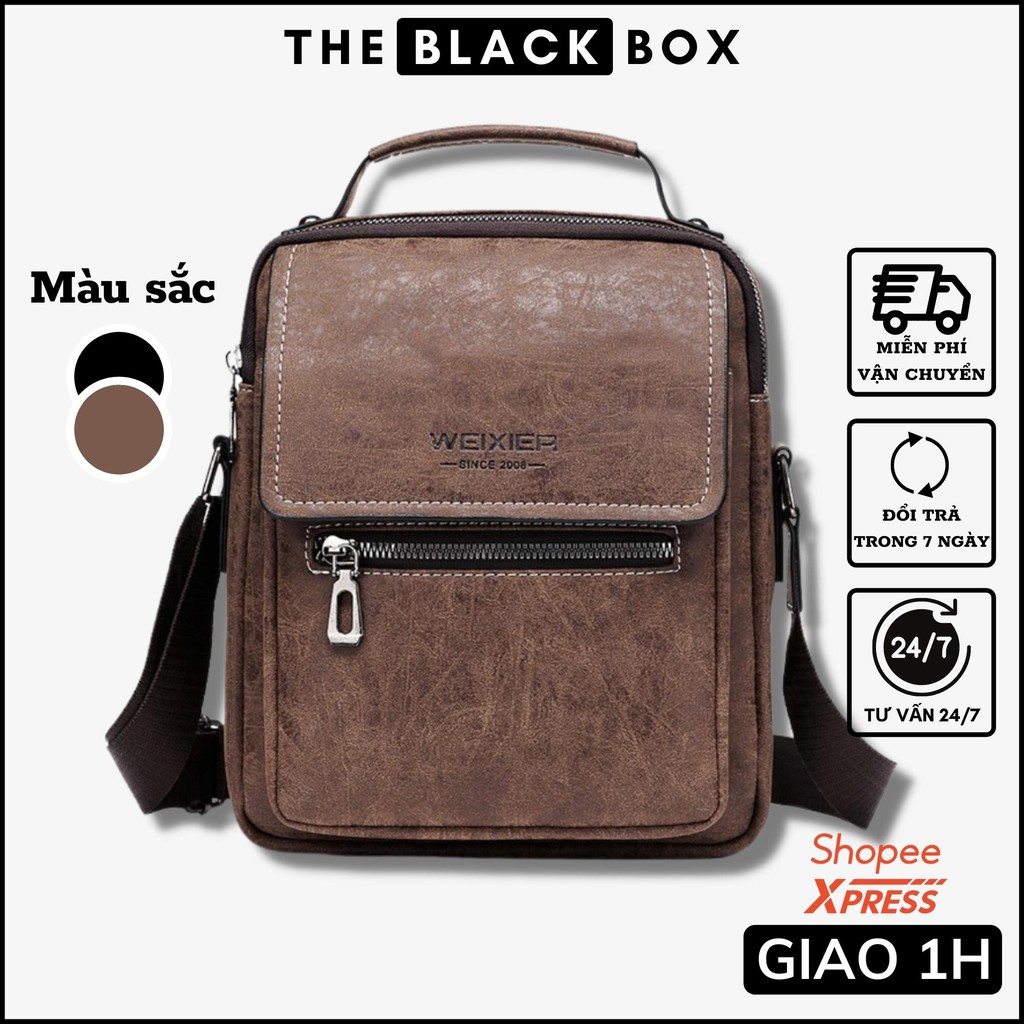 Túi Đeo Chéo Nam WEIXIER Da Lộn Nhám Sang Trọng Cặp Đeo Vai Đi Học, Làm Công Sở, Đi Du Lịch WXD4 - The Black Box