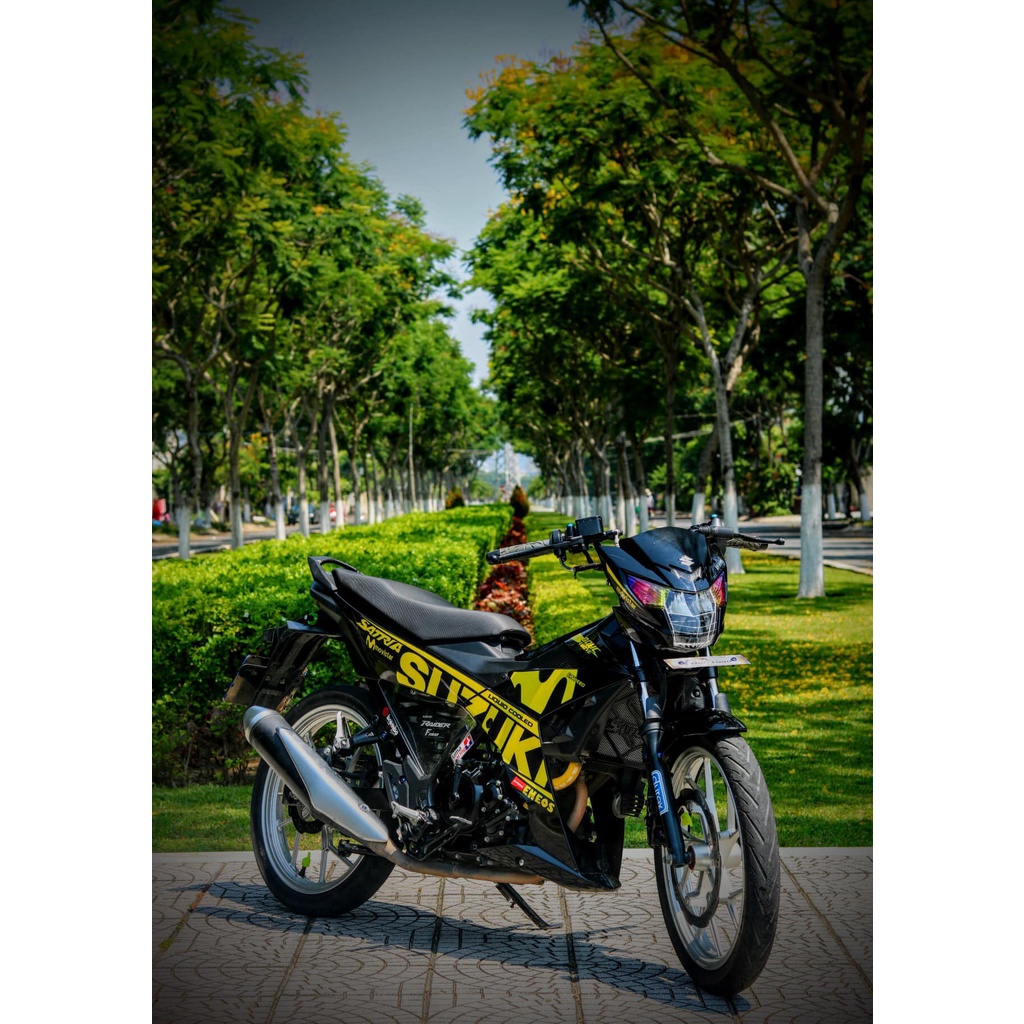 Tem Rời Dán Xe Raider FI Mẫu Movistar Vàng Đen Chữ Satria Cực Hot, Hàng 3 Lớp Chất Lượng Cao .Team Decal