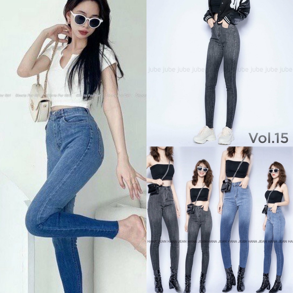Quần Bò Jeans Nữ Skinny Loang 2 Màu - Quần Nữ Cạp Cao Dáng Ôm Trơn C025