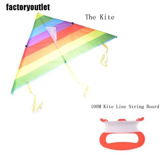 [factoryoutlet]Rainbow Triangle Nylon Outdoor Sports Flying Kite Kite Line String Board Toy Cool