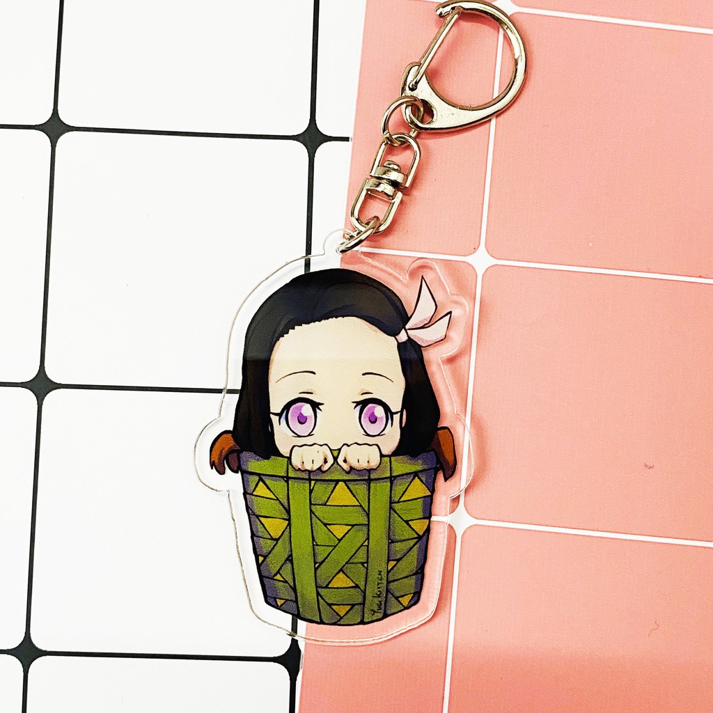 ( Mica trong acrylic ) Móc khóa Kimetsu no Yaiba Thanh gươm diệt quỷ Nezuko anime chibi