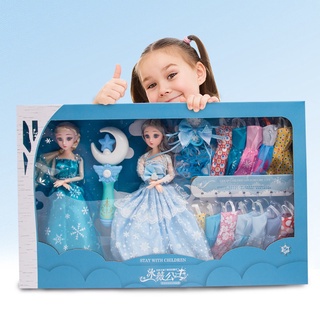 Set búp bê đôi công chúa elsa kèm 10 chiếc váy và phụ kiện