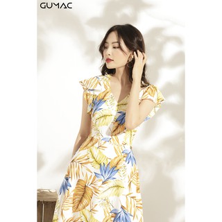 Đầm họa tiết chiếc lá GUMAC MS10966_VANG