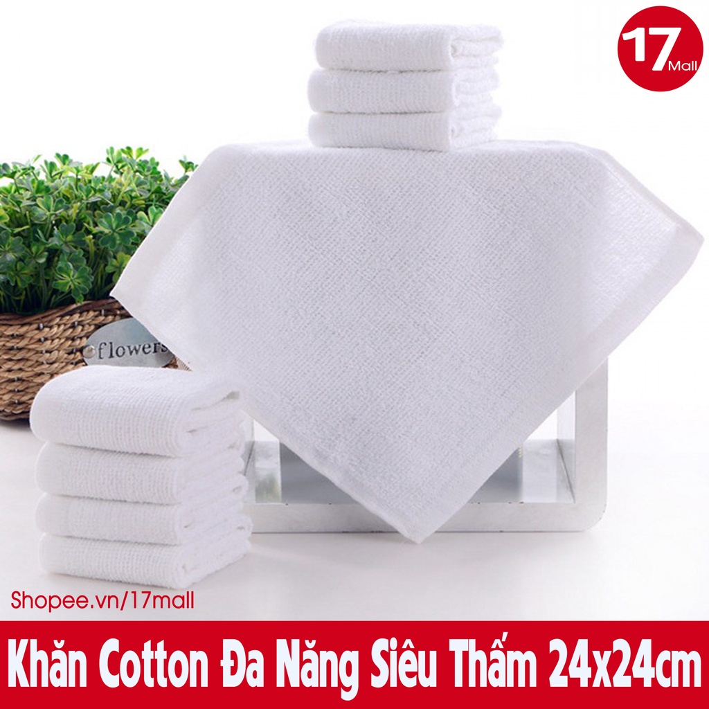 BÁN SỈ 500 Khăn lau đa năng siêu thấm, khăn cotton lau tay, lau xe, nhà bếp, quán ăn vuông 24x24cm trắng 17Mall