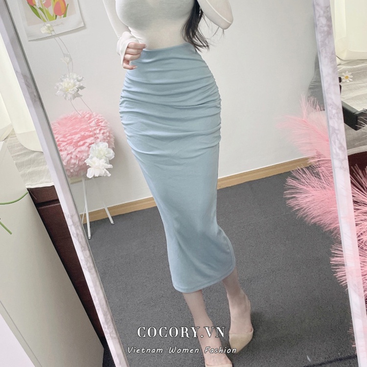 Cocory vn Chân Váy Đuôi Cá Lưng Cao Xếp Ly Quyến Rũ Thời Trang Hàn Quốc Cho Nữ
