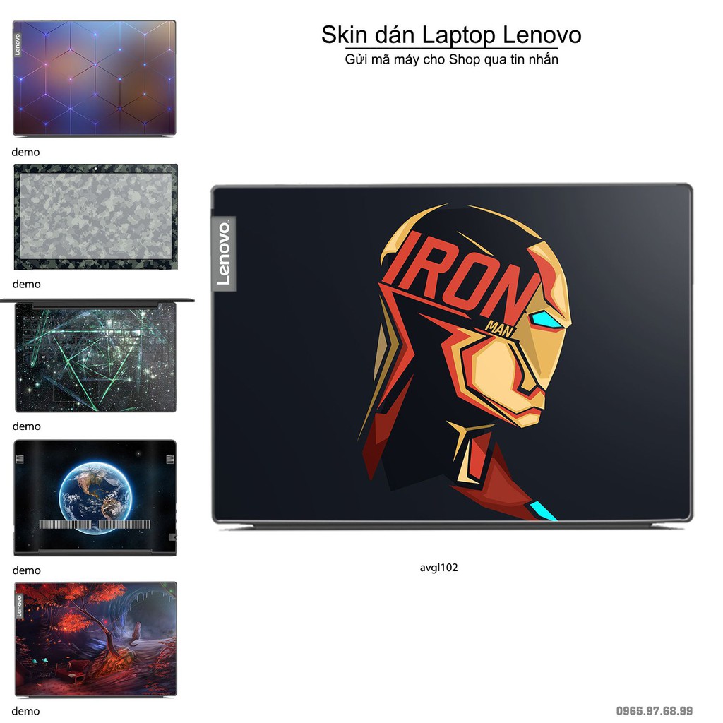 Skin dán Laptop Lenovo in hình iron man - Avenger - avgl102 (inbox mã máy cho Shop)