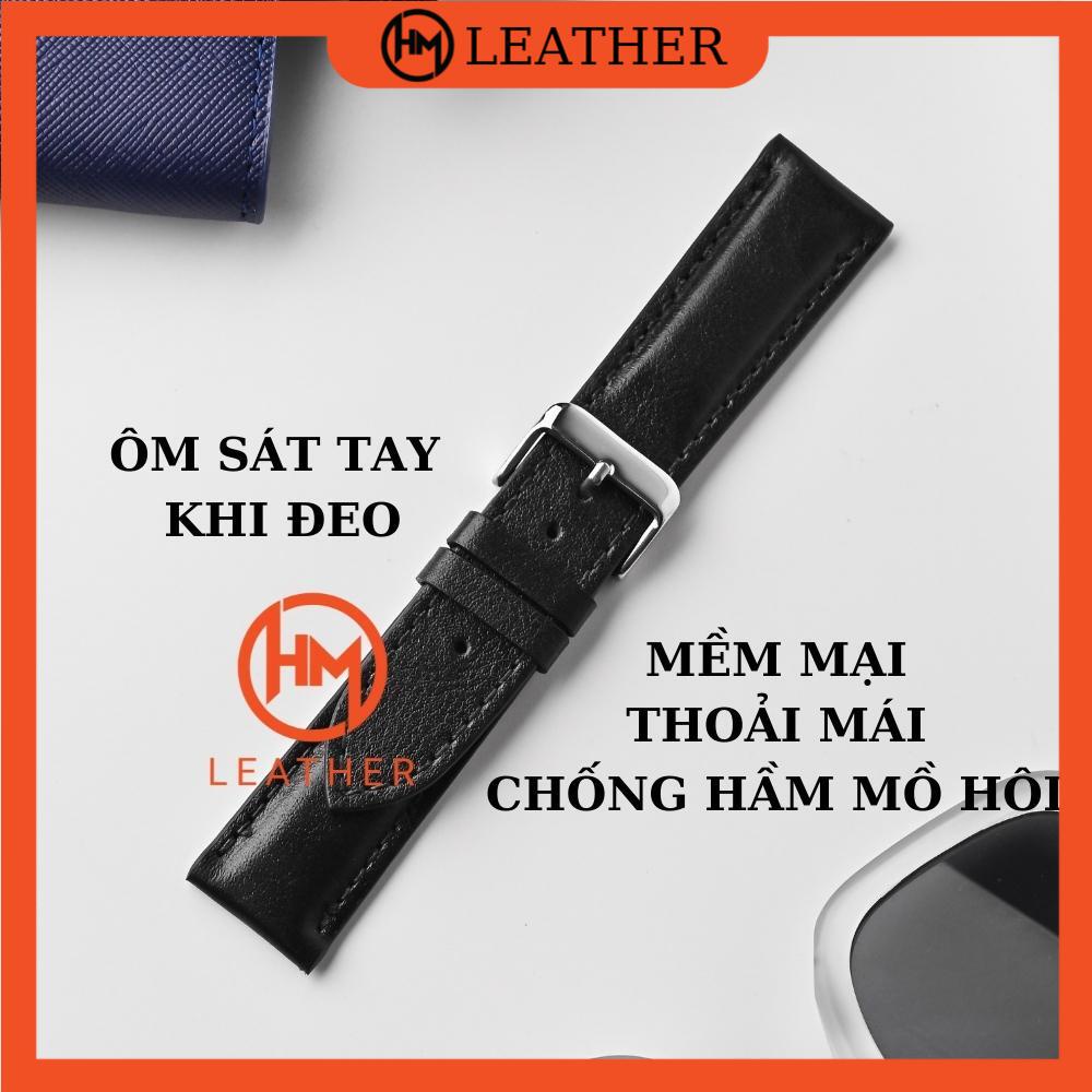 Dây đồng hồ 20mm da bò chống thấm nước - Đủ size 12/14/16/18/20/22/24 - Thương hiệu Hima Leather FLEXIBLE