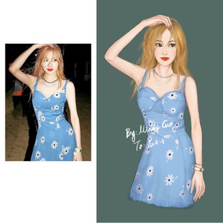 [ORDER] Đầm hoa 2s Rose BlackPink màu xanh xẻ tà