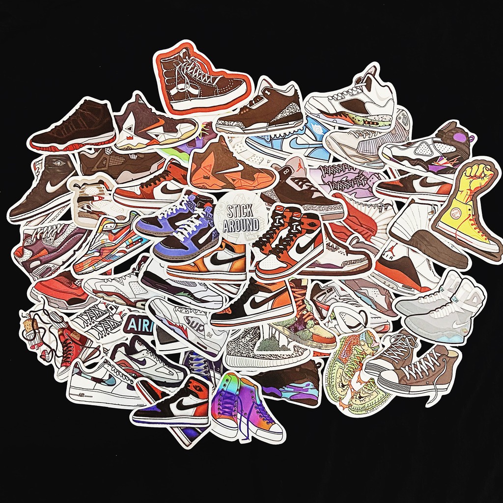 50 sticker giày thể thao sneaker (pvc nhám), decal dán laptop, điện thoại... từ stickaroundvn