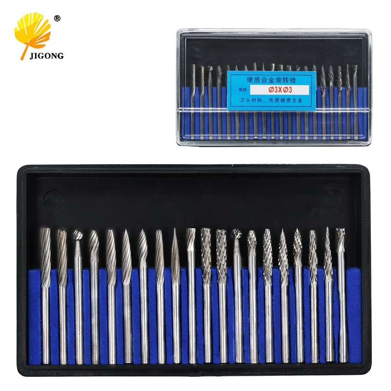 Set 20 Mũi Khoan Điêu Khắc Gỗ 3mm Trục Xoay Bằng Cacbua Vonfram