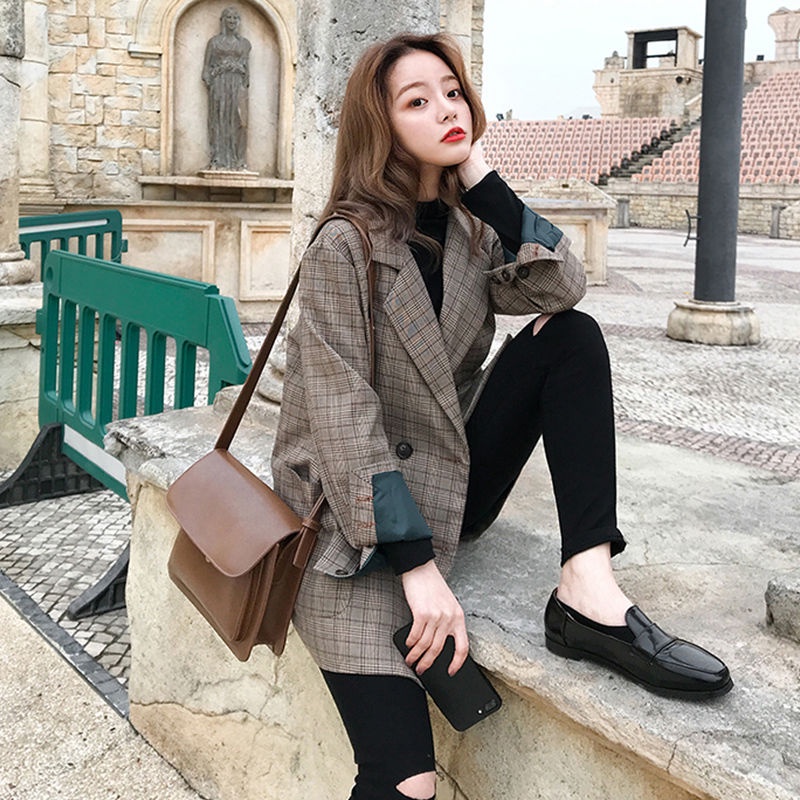 Áo khoác vest IELGY nhỏ dáng rộng họa tiết kẻ sọc retro thời trang Hàn Quốc cho nữ