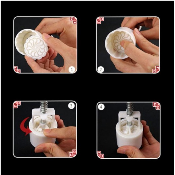 Khuôn trung thu nhấn lò xo 4 mặt tròn 125gr