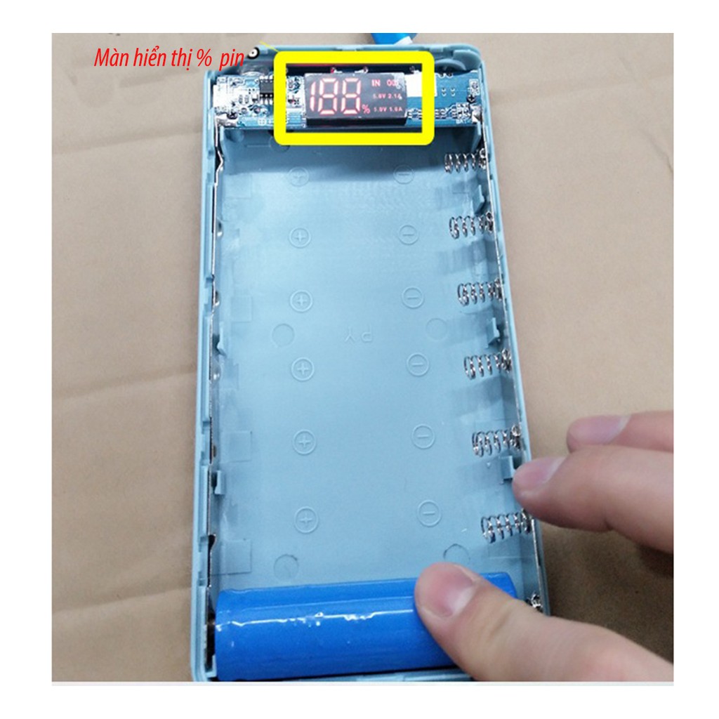 Box sạc pin 18650 7 khe pin dùng pin 18650 màn LCD, cổng sạc Type C (chưa pin)