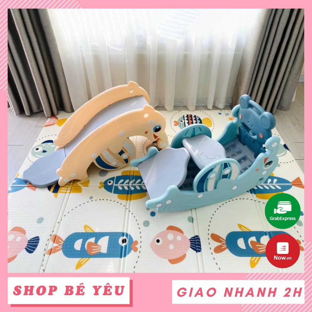 Cầu trượt bập bênh  𝑭𝒓𝒆𝒆𝒔𝒉𝒊𝒑  Đồ chơi cầu trượt 3in1 Cá Heo, biến hình bập bênh và cột bóng rổ