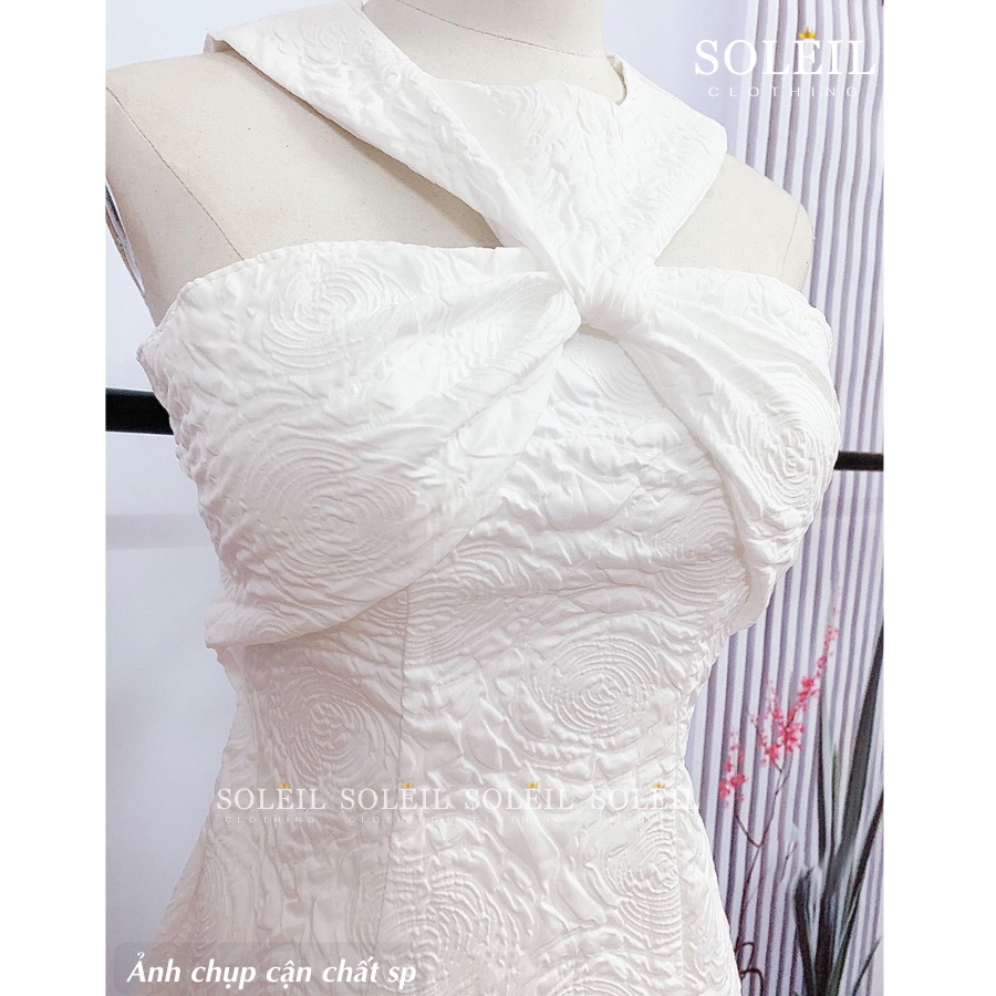 Váy Trắng Dự Tiệc Xoắn Ngực Dự Tiệc Xốp Hoa Chất Đẹp Loại 1