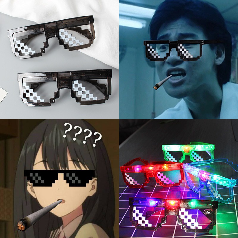Kính mát gọng vuông không viền phong cách Thug Life phát sáng đèn led vui nhộn thời trang hip hop cho nam và nữ
