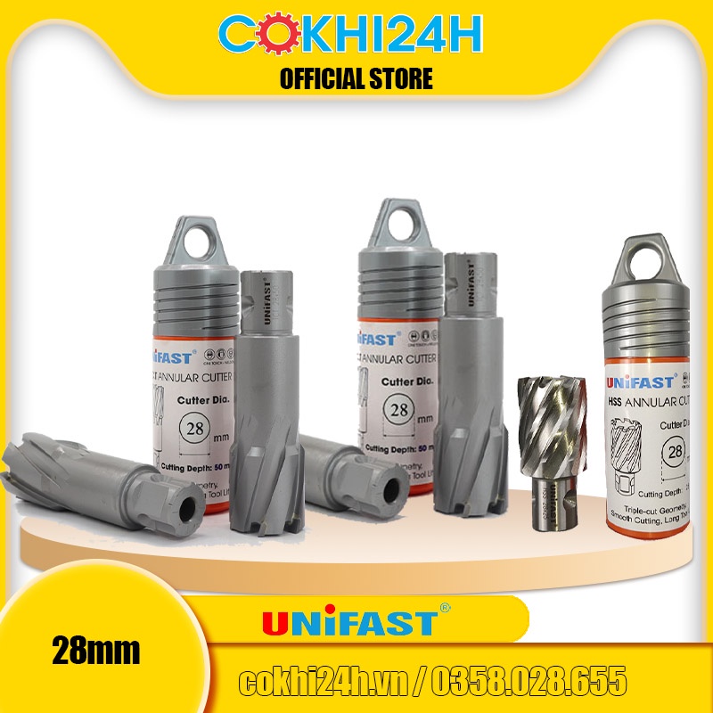 Mũi khoan từ rút lõi phi 28mm Unifast HSS 28x25 / TCT 28x35 / TCT 28x50