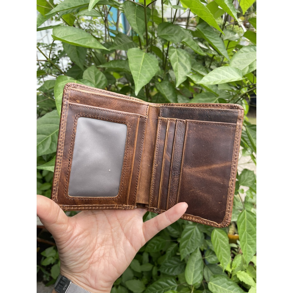 VÍ GẤP NAM PHOM PHOM ĐỨNG DA BÒ VD82