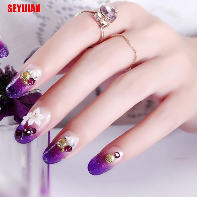 Bộ 24 Móng Tay Giả Màu Tím Điêu Khắc Hoạ Tiết Đẹp Mắt