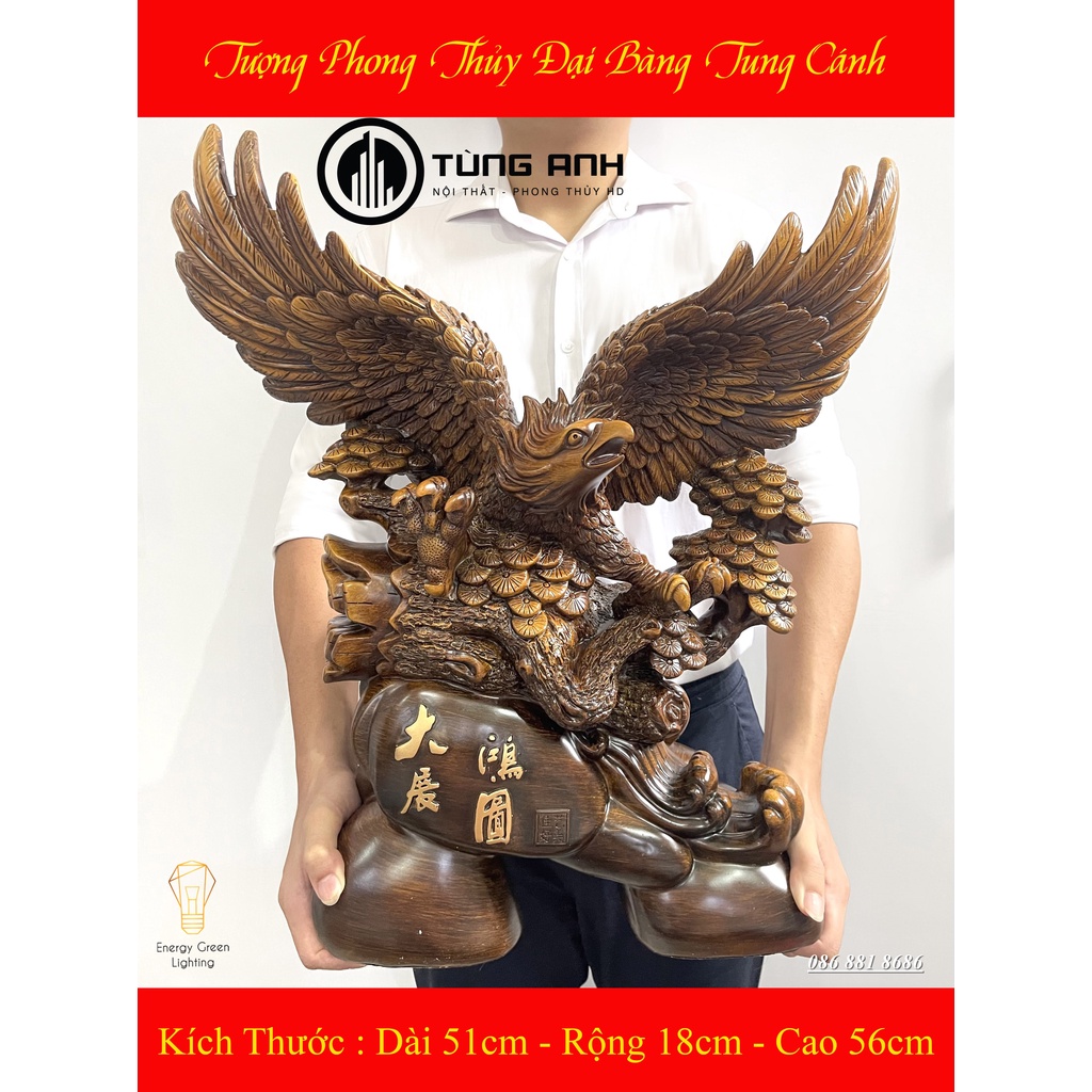 Tượng Phong Thủy Đại Bàng Tung Cánh - Cao 56cm - Quà Tặng Sếp, Tân Gia Khai Trương Trang Trí Nhà Cửa - Bảo Hành 12 Tháng