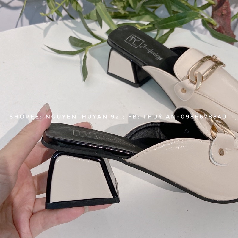 Hài sục da L1 gót 6cm⚡️ANDU STORE⚡️