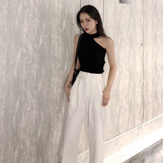 Áo dệt kim khoét lệch vai