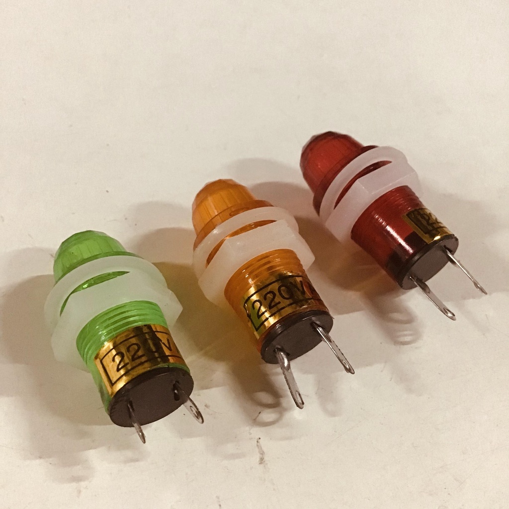 Đèn báo pha 2 chân 220v ren phi 12mm có đủ 3 màu