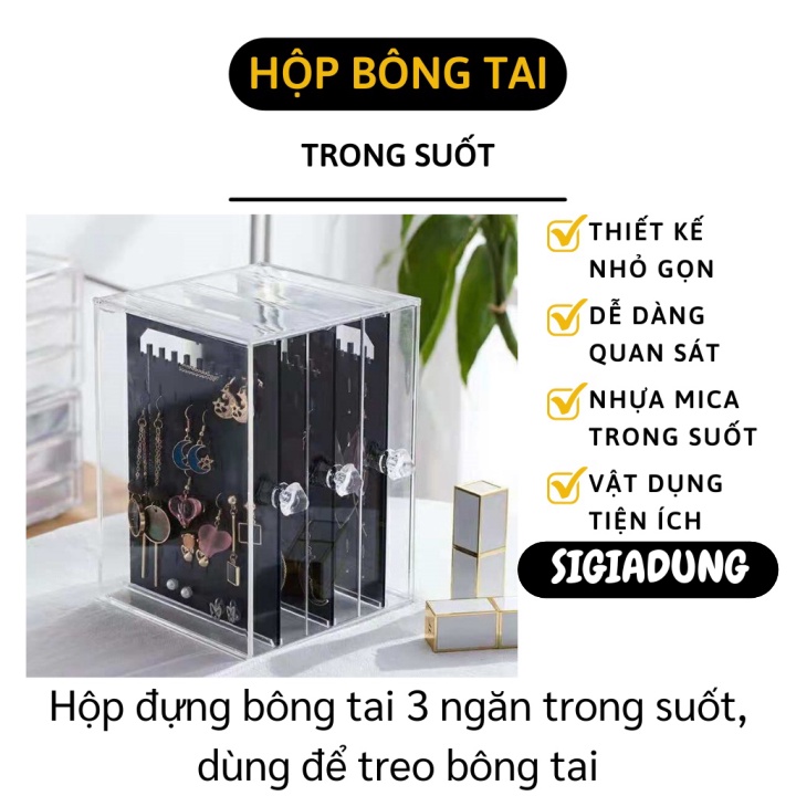 [SGD] Hộp Đựng Trang Sức - Hộp Treo Khuyên Tai, Hoa Tai 3 Ngăn Chống Bụi 9067