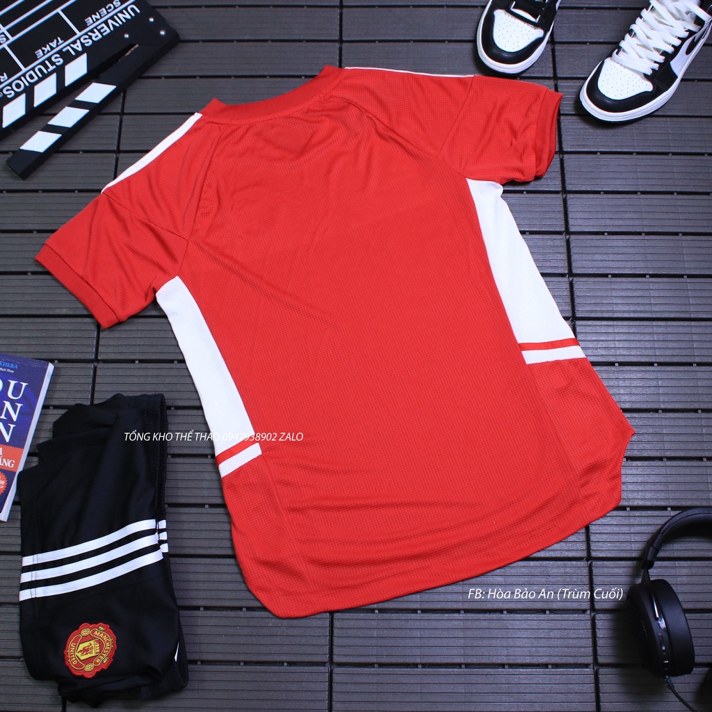Áo Đá Banh CLB Manchester United Training 2023 Màu Đỏ Quần Đen - Áo MU Training Chất Vải Gai Thái Chuẩn áo tập thi đấu