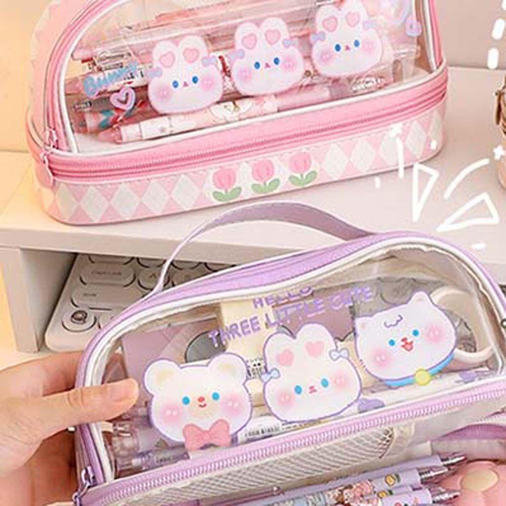 Túi Đựng Bút Chì Sức Chứa Lớn Họa Tiết Thỏ / Gấu Hoạt Hình Phong Cách Nhật Bản Cho Học Sinh Ốp