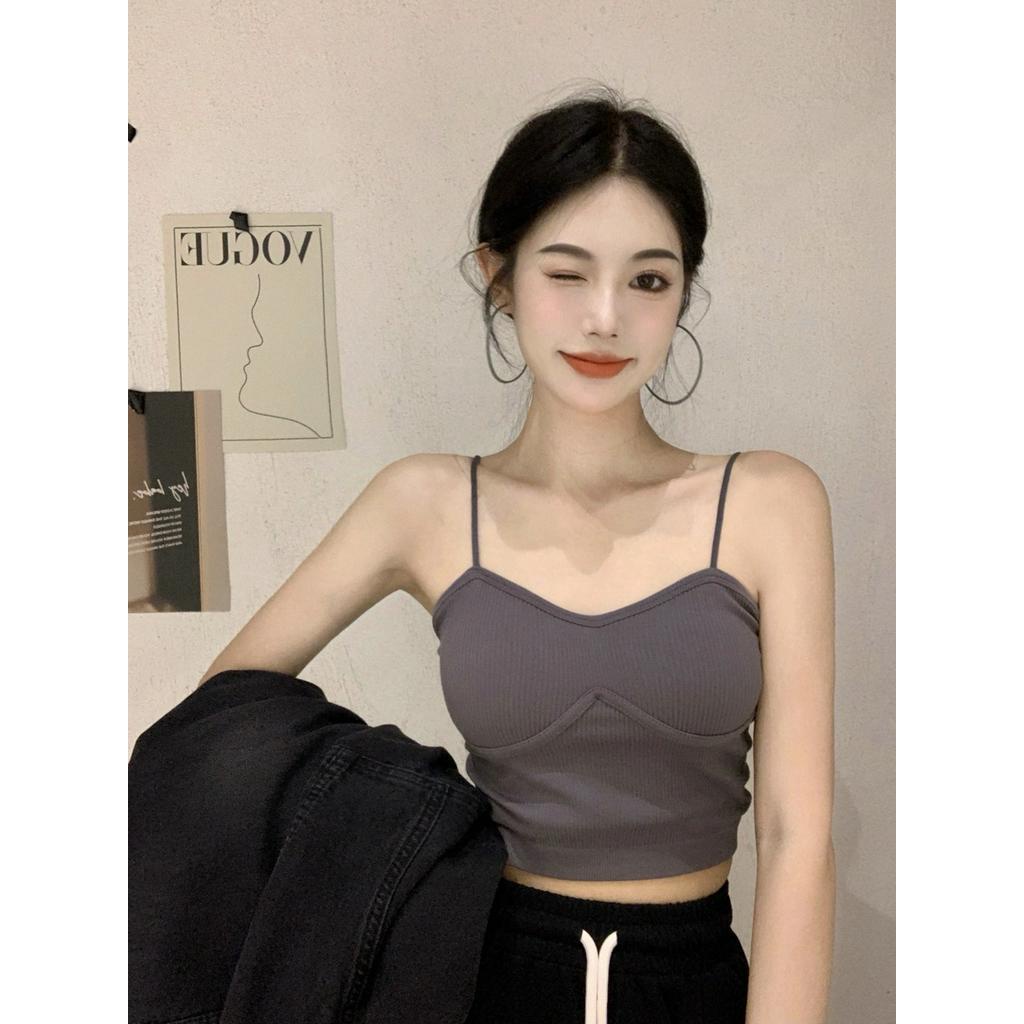 Áo Hai Dây Có Mút Đệm Ngực Thiết Kế Nhỏ Nhắn Thời Trang Mùa Xuân Xinh Xắn Cho Nữ