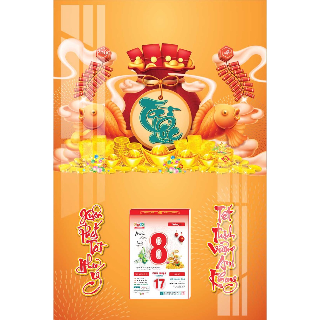 Lịch Gỗ Treo Tường Laminate Tráng Gương 2023 (40x60cm) - Cá Chép Tài Lộc