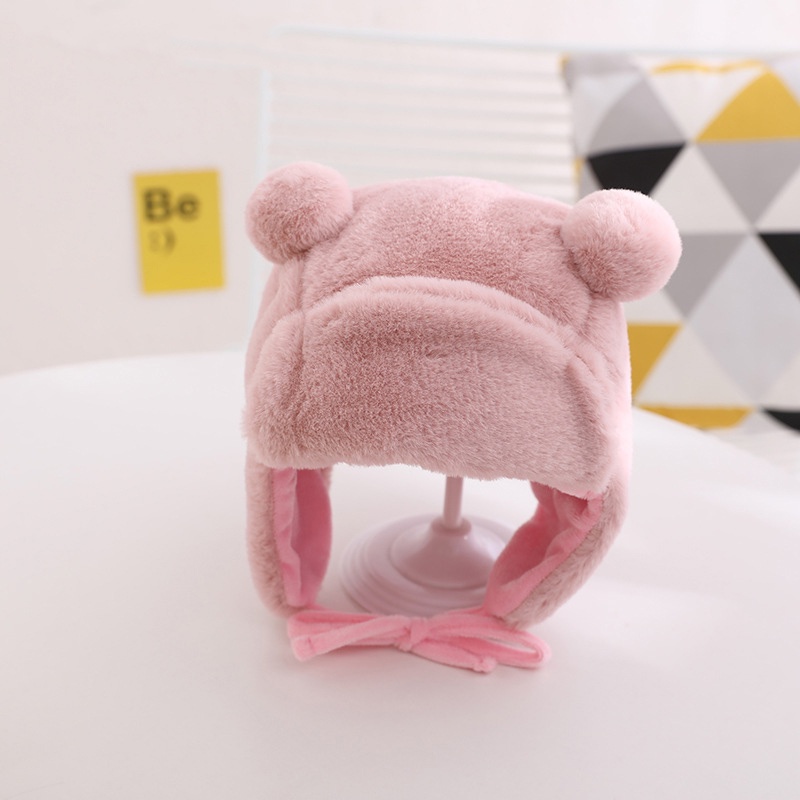 Cute Bear Baby Plush Hat with Earflaps Winter Warm Lined Infant Girl Boy Beanies Cap Soft Furry Ear Protection Kids Bonnet Hats