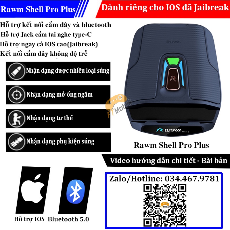 Rawm shell pro plus IOS -  Hỗ trợ kết nối cắm dây và bluetooth nhận dạng thông minh dành cho ios cao đã jailbreak