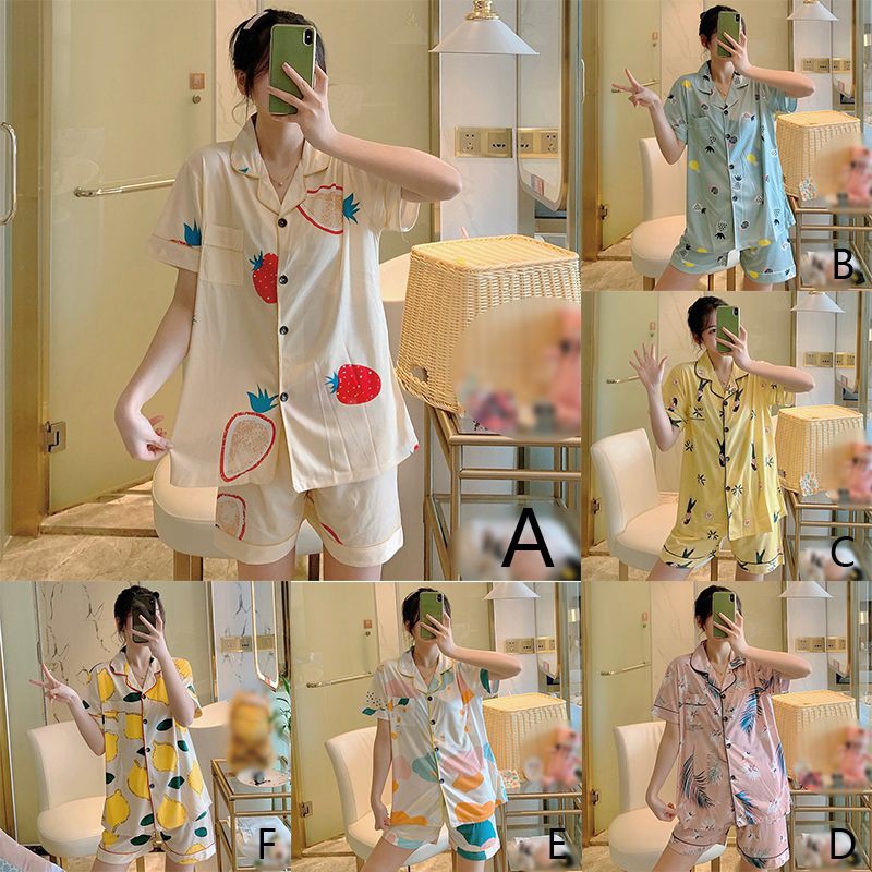 Bộ Đồ Ngủ Pijama Ngắn Tay Họa Tiết Hoạt Hình Đáng Yêu Cho Nữ