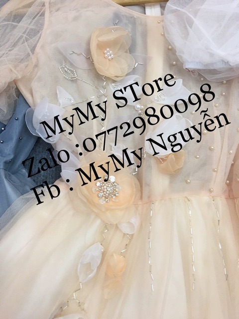 KÈM ẢNH/VIDEO THẬT - Đầm xoè tay phồng kết hoa nổi và cườm Hạt Siêu Xinh - MS195V | BigBuy360 - bigbuy360.vn