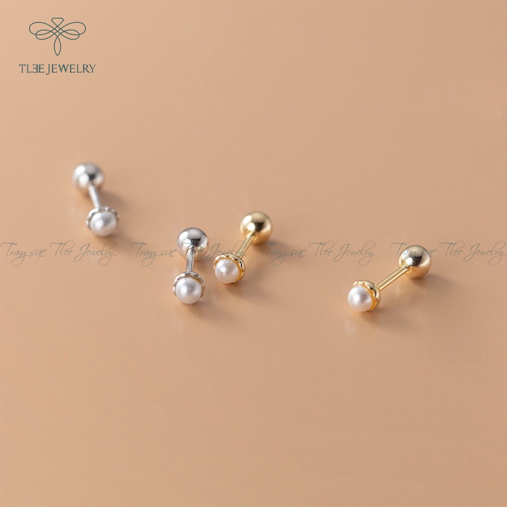 Khuyên tai bạc nữ TLEE trai chốt ren vặn bi bạc nữ tính NCJ B0200