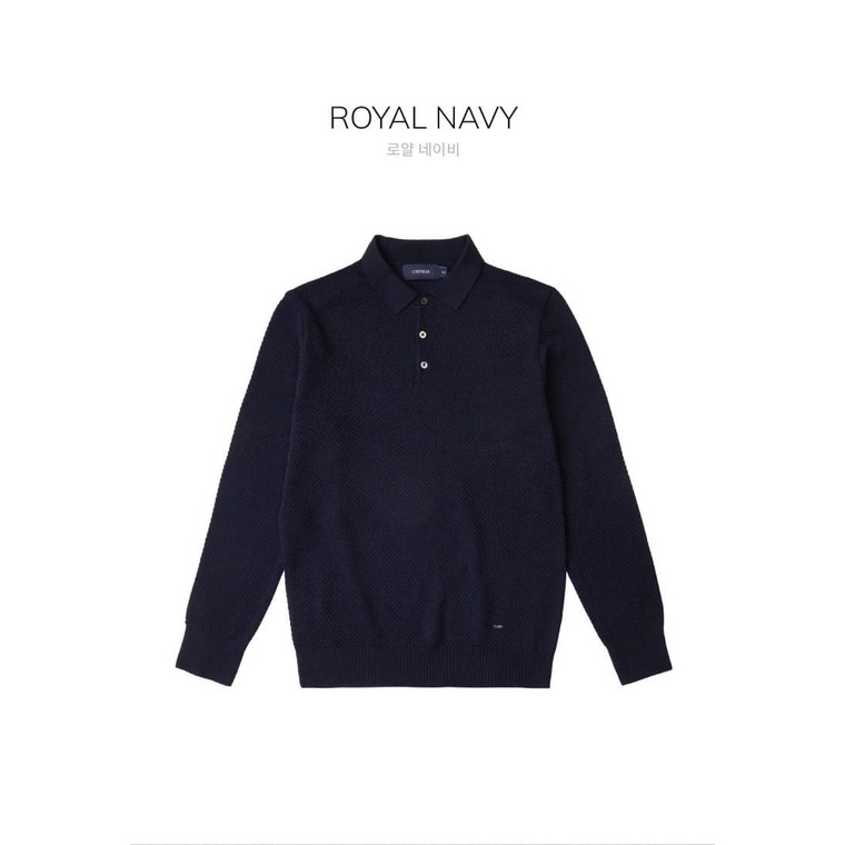 Áo polo len dài tay Cashmere một màu Navy hàng xuất Hàn