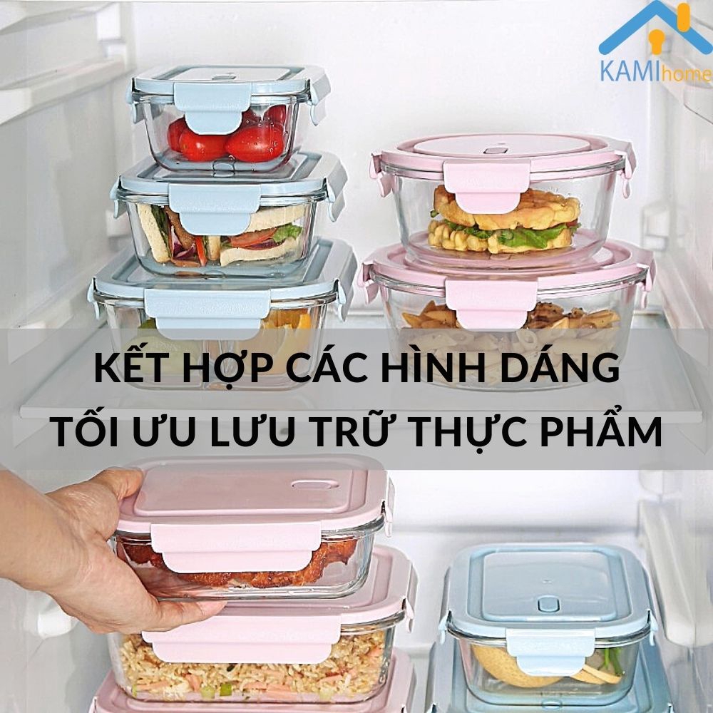 Hộp đựng cơm văn phòng Thủy tinh chịu nhiệt Nóng Lạnh-Nắp chân không bảo quản thực phẩm mã 20068