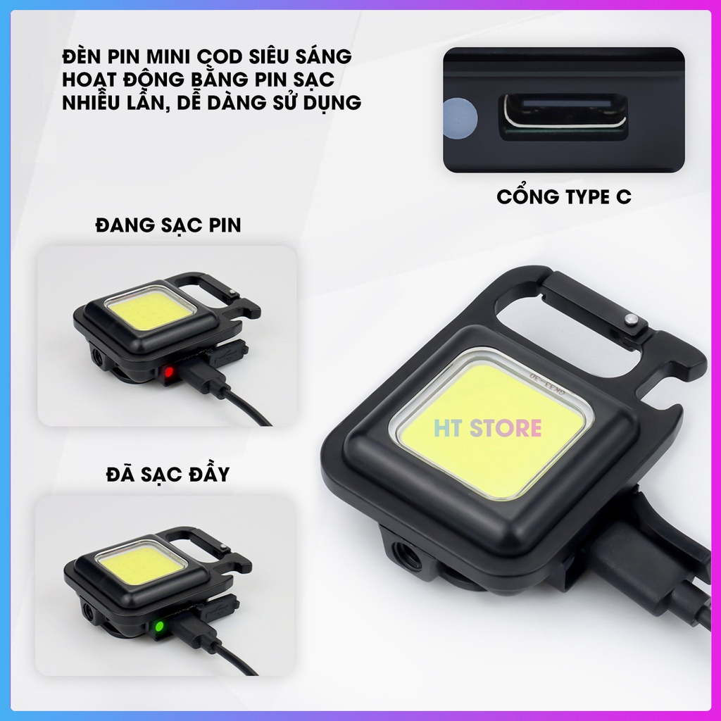 Móc Khóa Đèn LED COB Mini Siêu Sáng Sạc USB Tiện Dụng - Đèn Pin Mini Siêu Sáng COB Chính Hãng