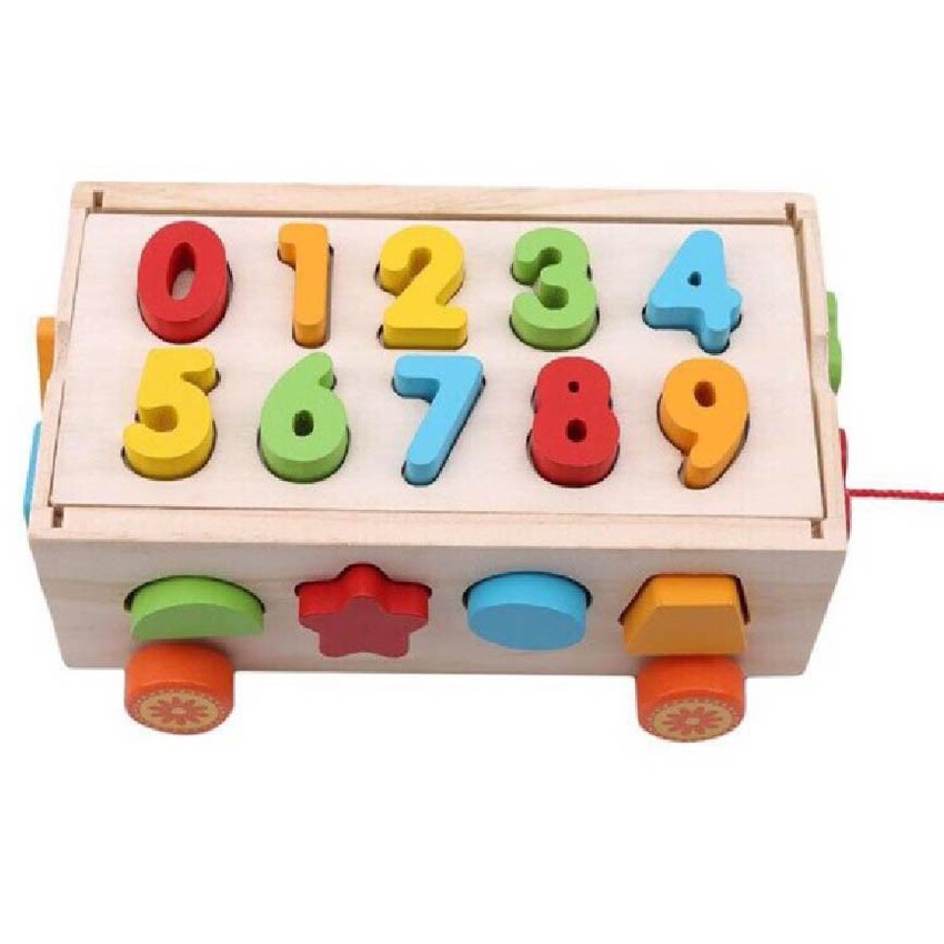 Đồ Chơi Montessori, Đồ Chơi Gỗ Thông Minh: Xe Kéo Thả Số Và Hình Khối Cho Bé
