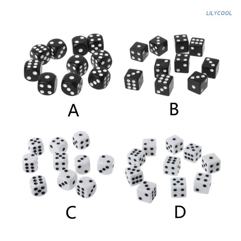 Set 10 viên xí ngầu nhựa acrylic 16mm 6 mặt màu trắng/đen thời trang