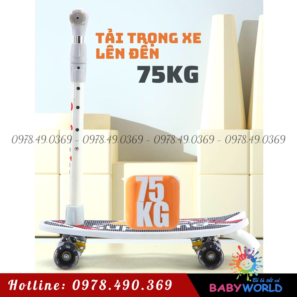 Ván trượt đa năng 2in1 siêu xịn, ván trượt thể thao cao cấp kết hợp xe scooter, bánh phát sáng chịu lực 80Kg chắc khoẻ