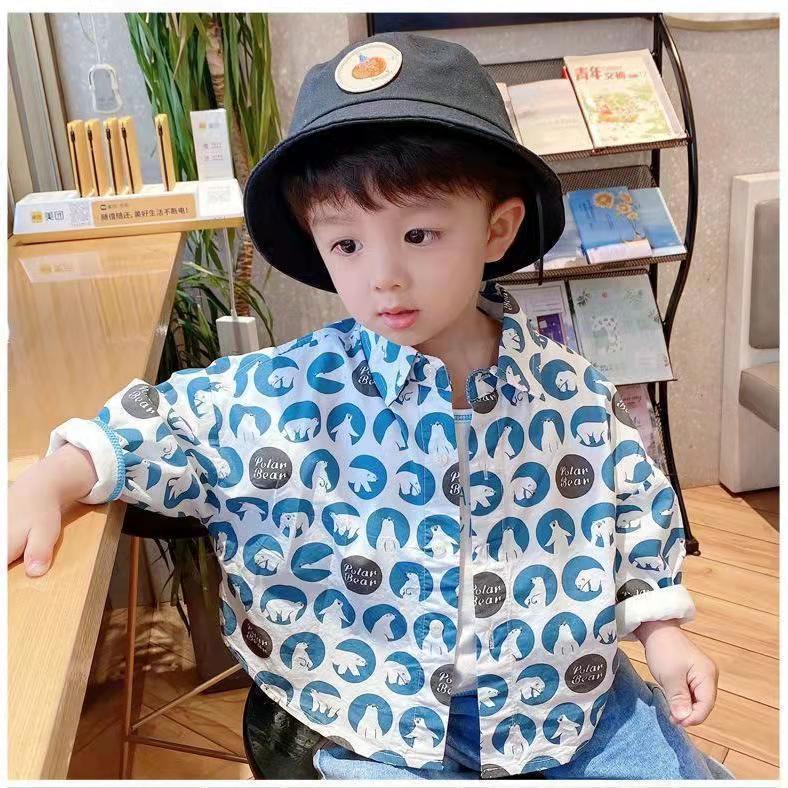 Áo Sơ Mi Dài Tay Họa Tiết Gấu Bắc Cực Thời Trang Mùa Hè Cho Bé Trai 0-5 Tuổi