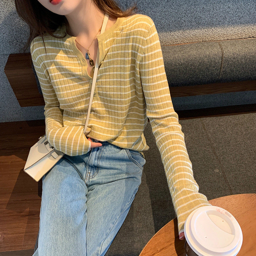 SUXI NEW Áo Thun Nữ Tay Dài Cổ Chữ V Thời Trang Quyến Rũ