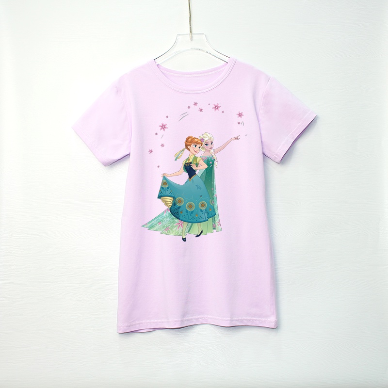 Đầm thun 100% cotton họa tiết hoạt hình công chúa băng giá xinh xắn cho bé gái