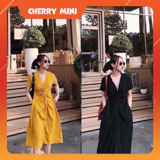 [Sẵn + Ảnh thật] Váy Xoắn Eo Cổ V Thanh Lịch - V1806 Cherry