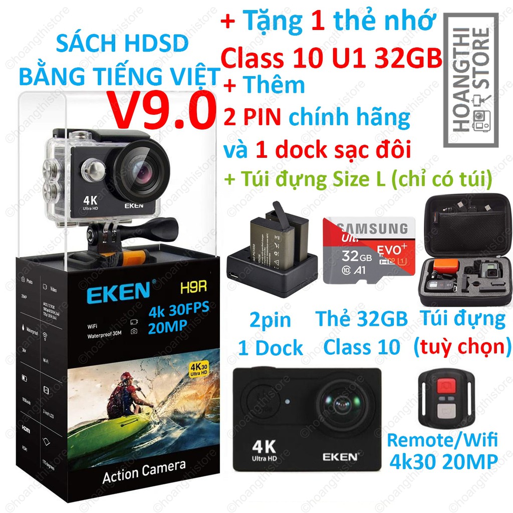 ✔️ Camera Eken h9r bản 20MP tặng Thẻ nhớ 32GB kèm combo Pin Sạc Hành trình động thể thao phượt H9R V9 v8 v7.0 Chính hãng