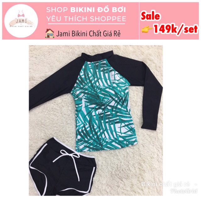 [Mã SKAMFSW175 giảm 10K đơn 50K] ĐỒ BƠI NỮ bikini Lá Xanh tay dài giá rẻ kín đáo dài người - JAMI-ATD21